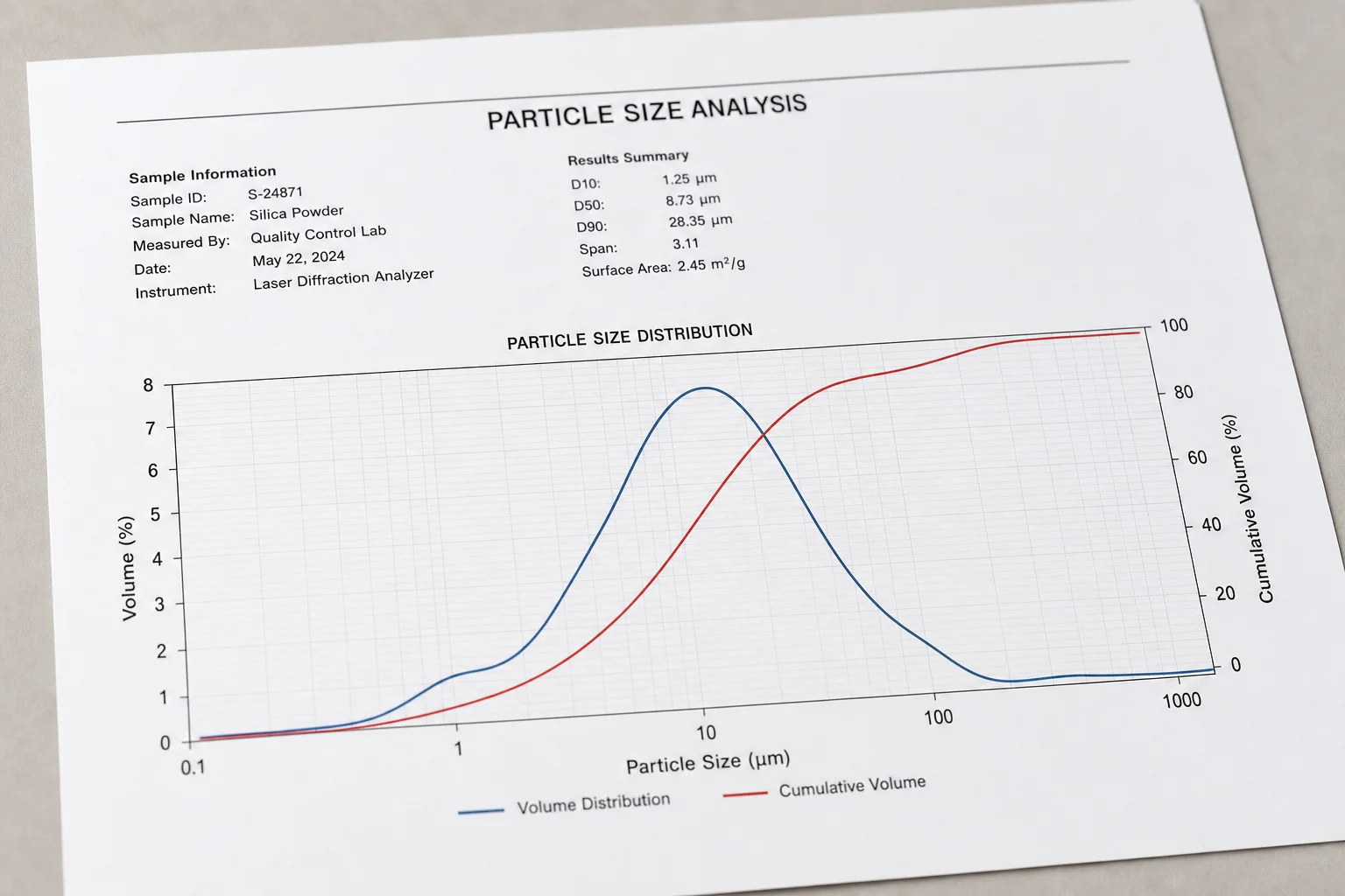 Particle size distribution chart showing grind profile comparison