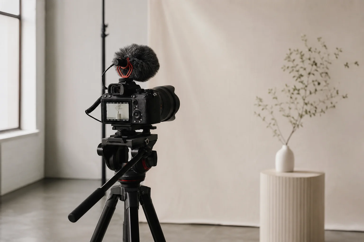 Mirrorless camera on tripod positioned for video recording