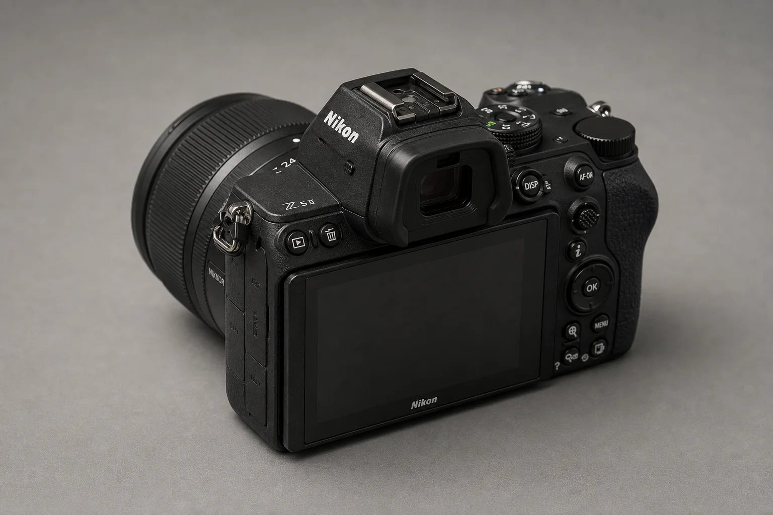 Nikon Z5 II mirrorless camera on neutral grey backdrop