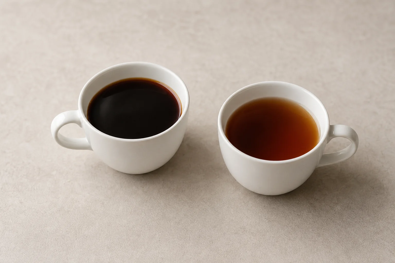 Two cups of brewed coffee showing different colour and clarity