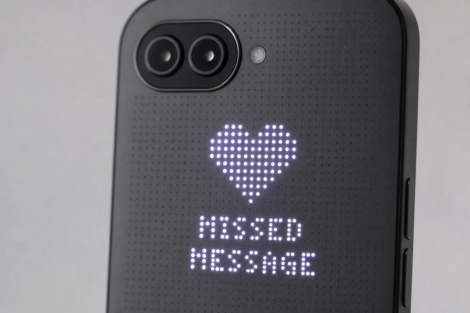 Glyph notification matrix on phone back displaying custom heart icon