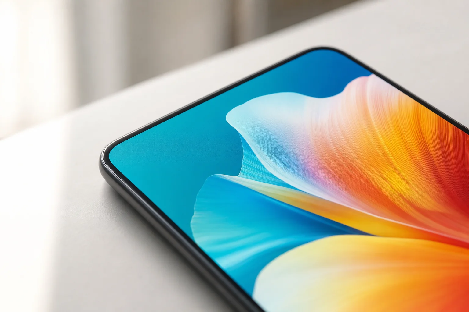 Close-up of smartphone display showing vibrant AMOLED screen with uniform bezels