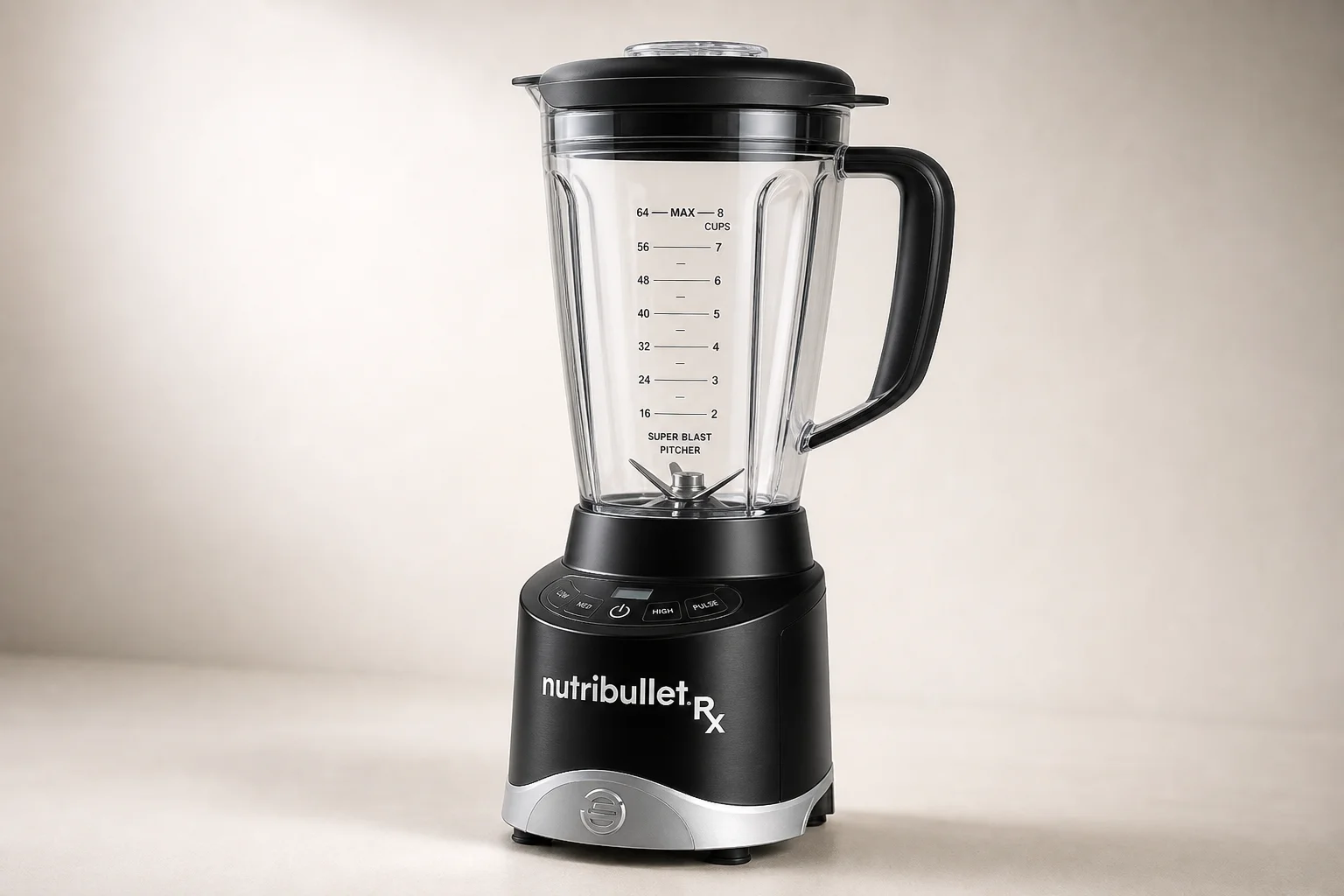 五款不同尺寸的 NutriBullet 果汁機排列在水泥地面上