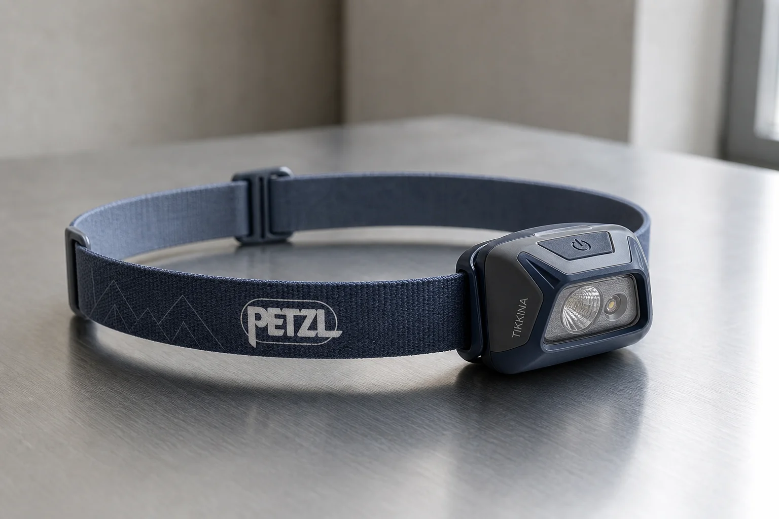 四款頭燈排列在水泥地上：Black Diamond Spot 325、Petzl Tikkina、Petzl Actik Core 以及 BioLite Headlamp 330