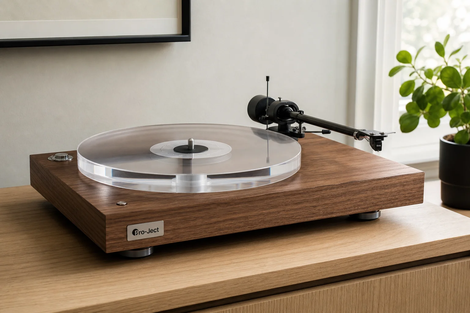 Six turntables displayed on concrete surface showing variety of designs and finishes