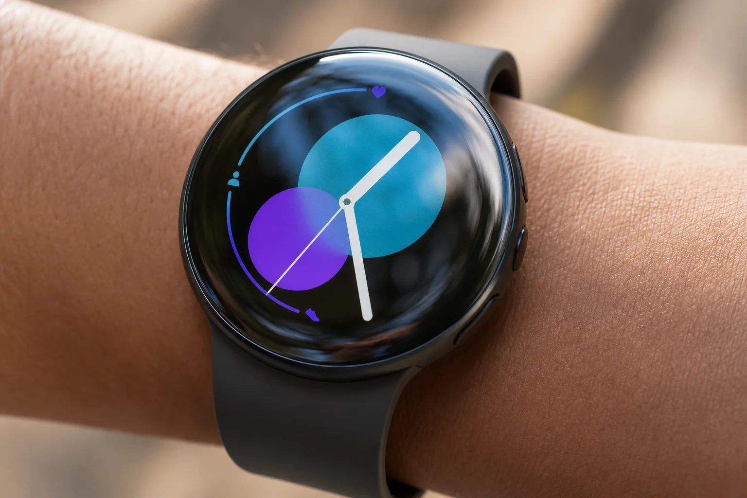 Smartwatch display showing vibrant colors and smooth animations in bright sunlight