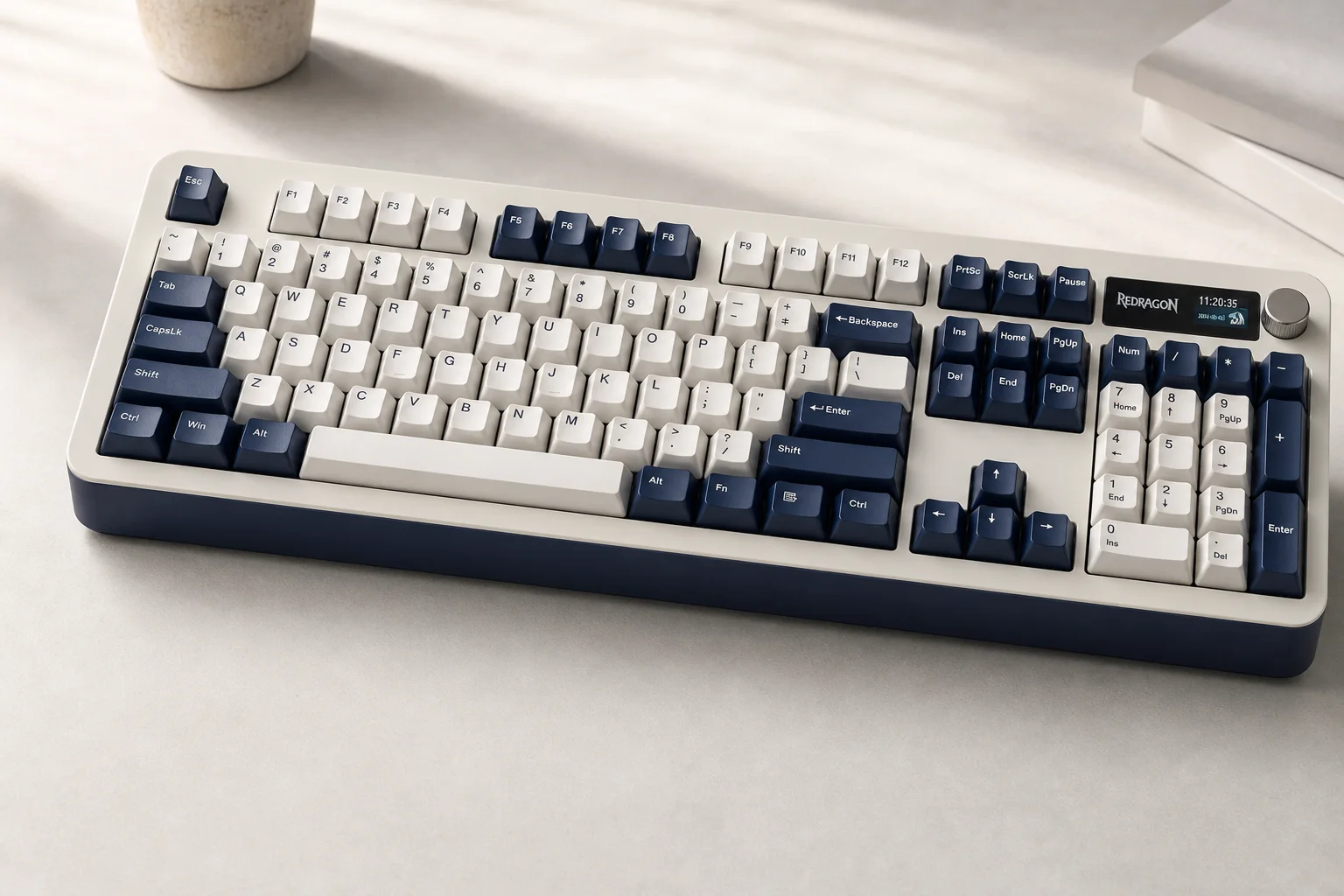 Six budget mechanical keyboards arranged on concrete surface showing variety of styles and colors