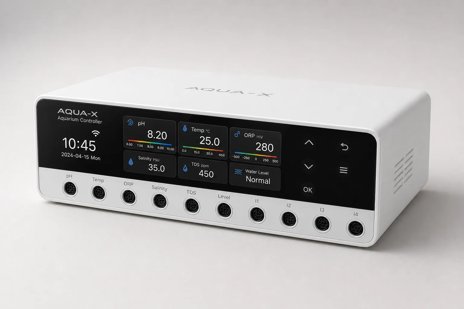 ReefControl aquarium controller with digital display on neutral background