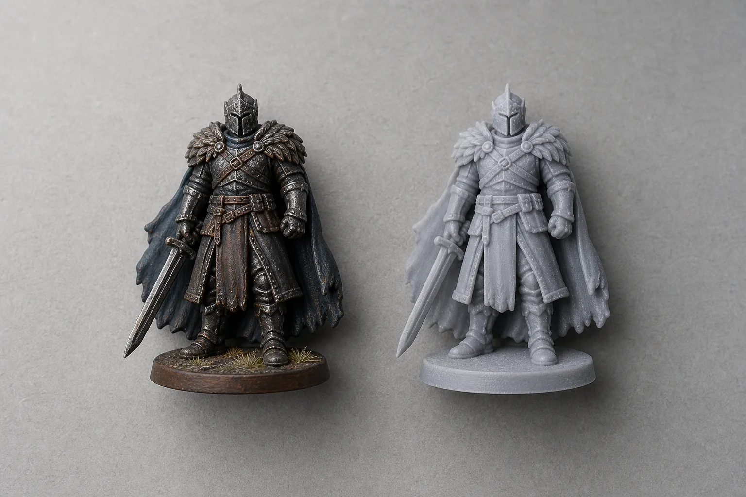 Comparison of original miniature figurine and 3D-printed replica side by side
