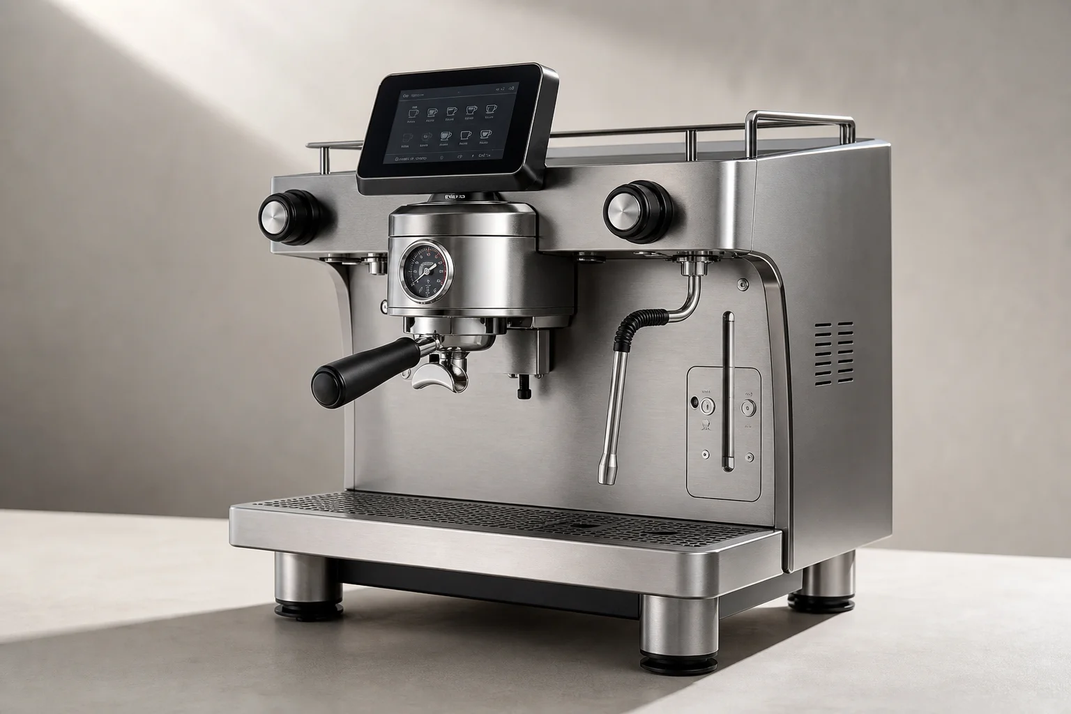 四台 Espresso 咖啡機陳列於中性背景，包含 Rocket R58 Tune、ECM Estetika、ECM Discover 與 Lelit Mara X3