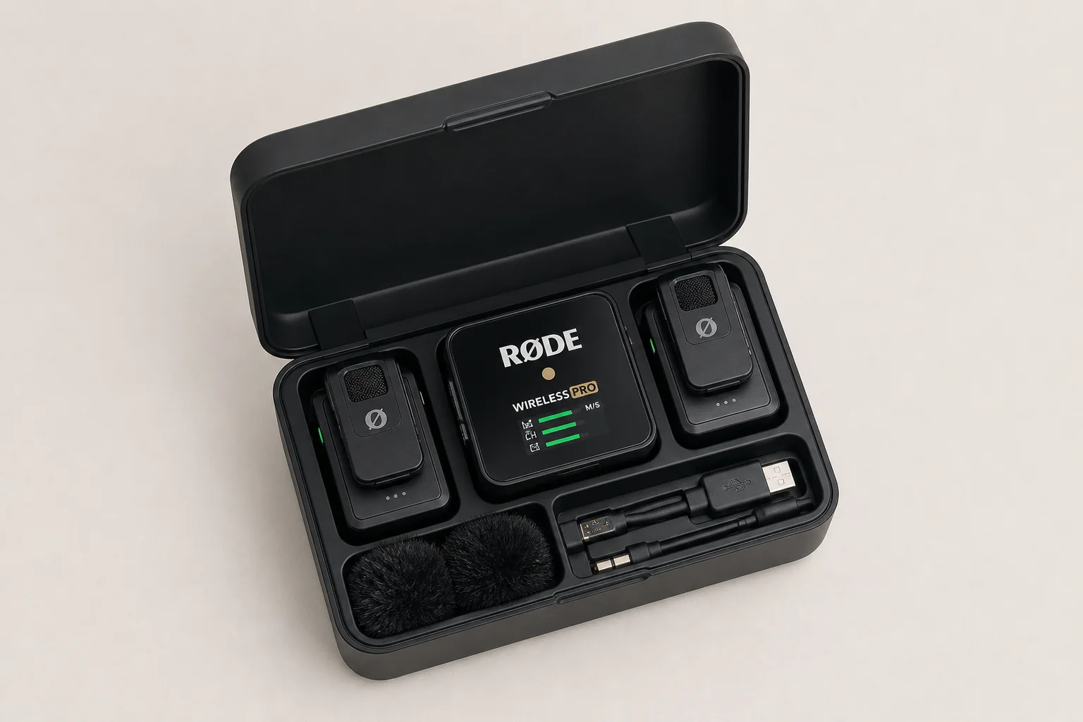 Charging case with wireless microphone components and accessories