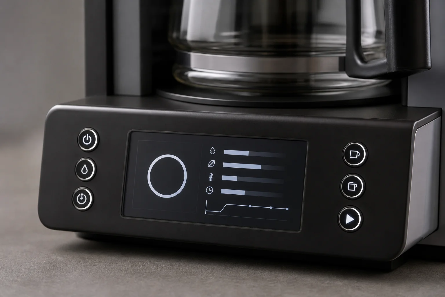 Digital control panel display showing temperature and brew settings