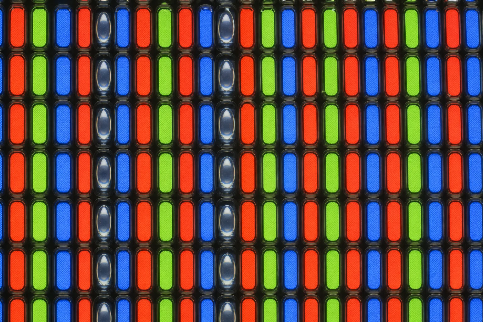 Microscope close-up of smartphone display pixels showing wide-angle and narrow-angle pixel structure