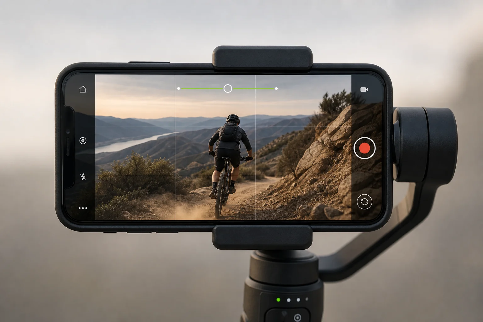 Smartphone video recording interface showing horizon lock stabilization feature active