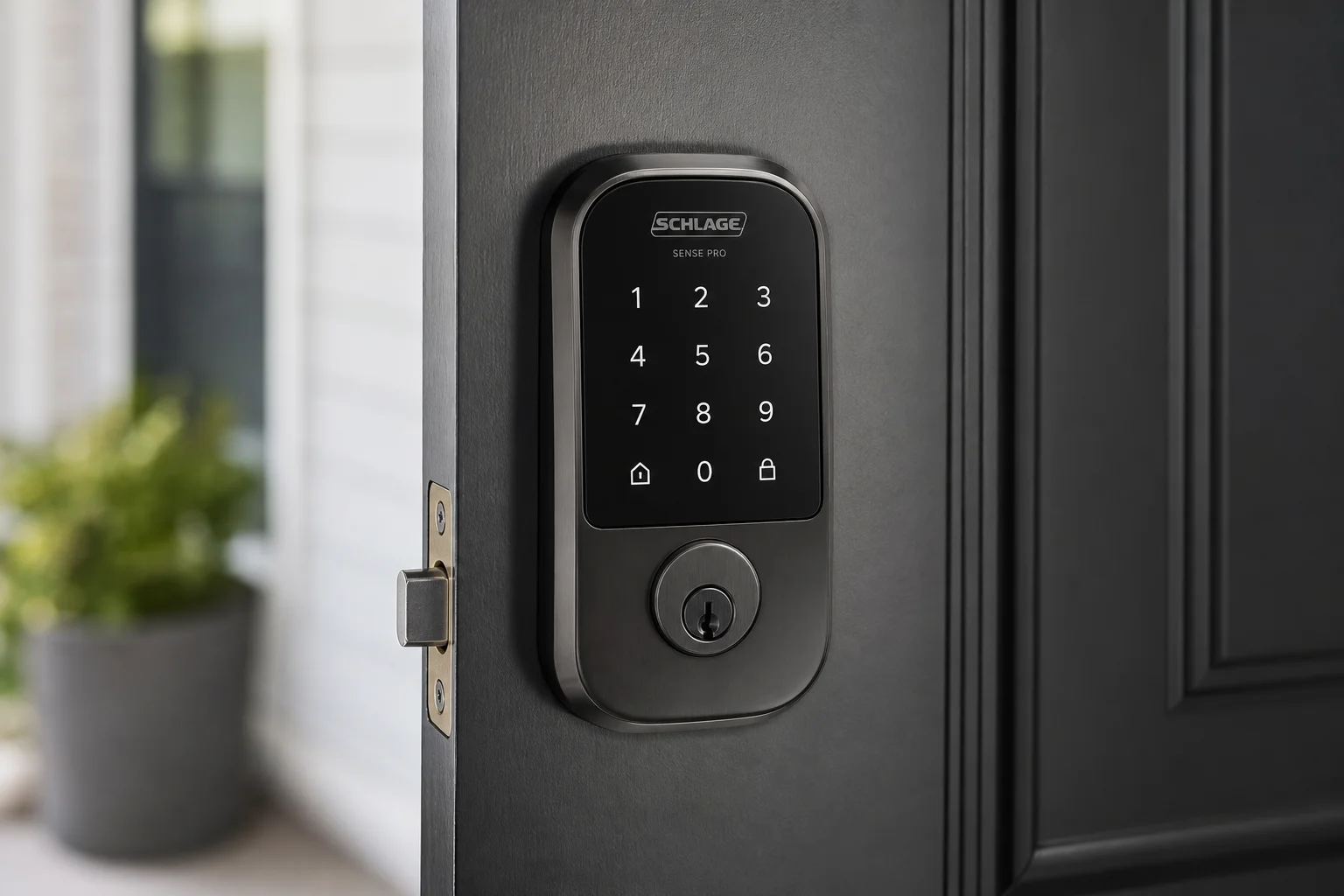 Smart home devices including hub, streaming device, thermostat, lock, and lights on a desk