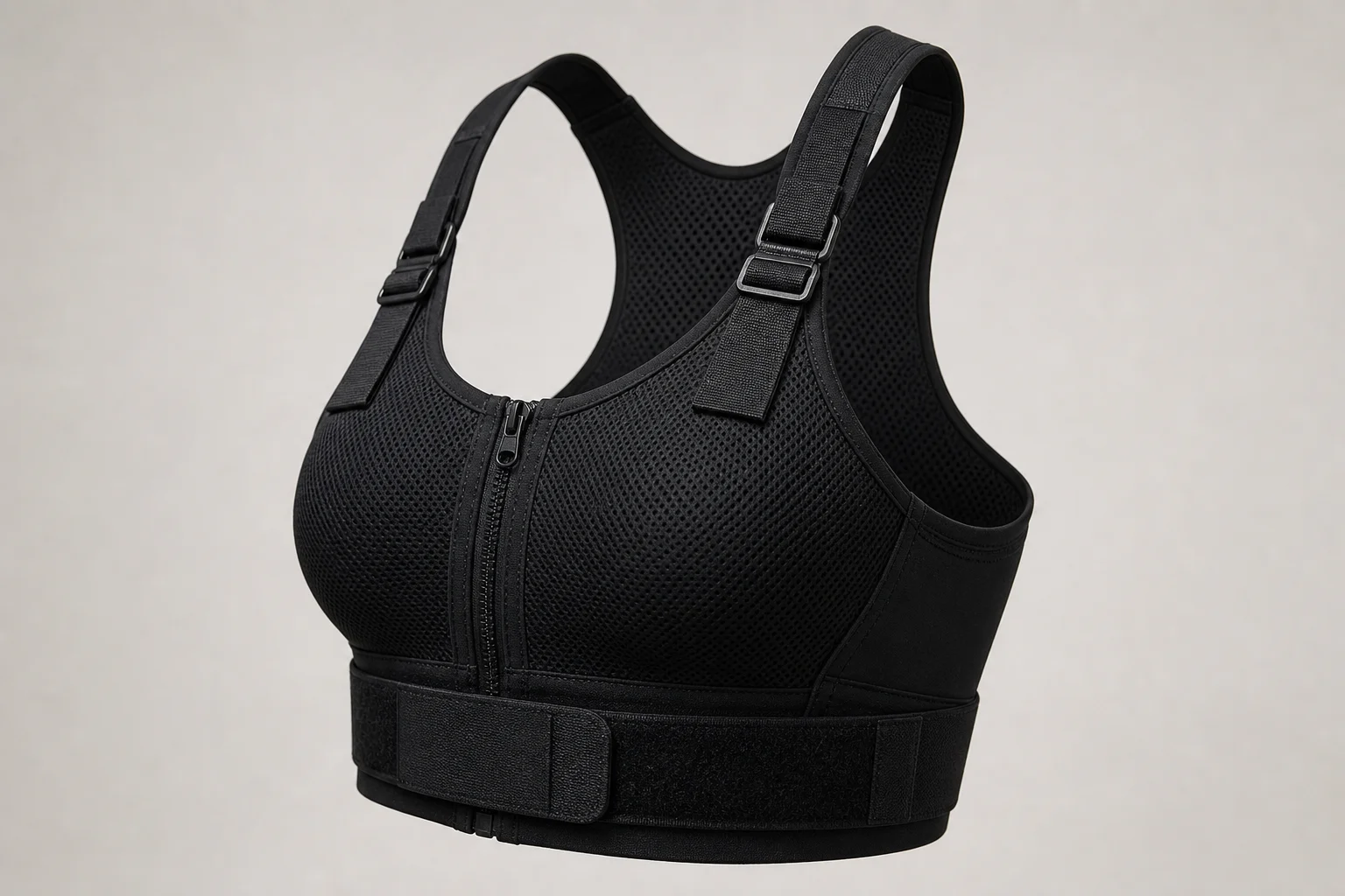 Collection of 12 high-impact sports bras in various styles and colors on neutral backdrop
