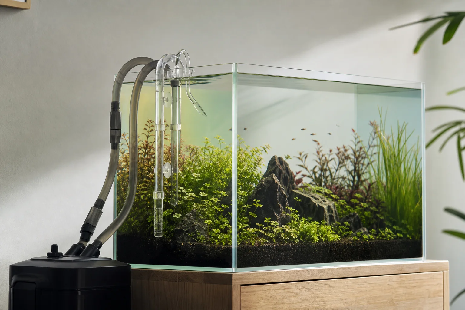 與水族箱系統整合的圓桶過濾器軟管與組件