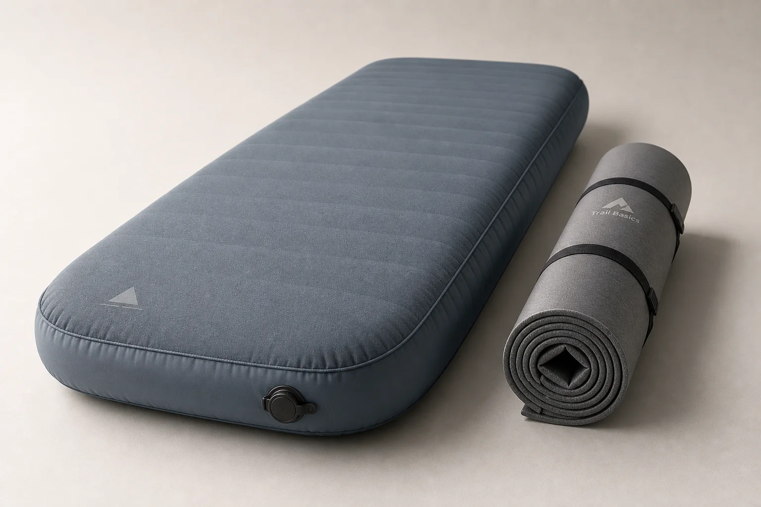 Therm-a-Rest NeoAir 與 OEX Traverse 睡墊並排展示，呈現厚度上的明顯差異