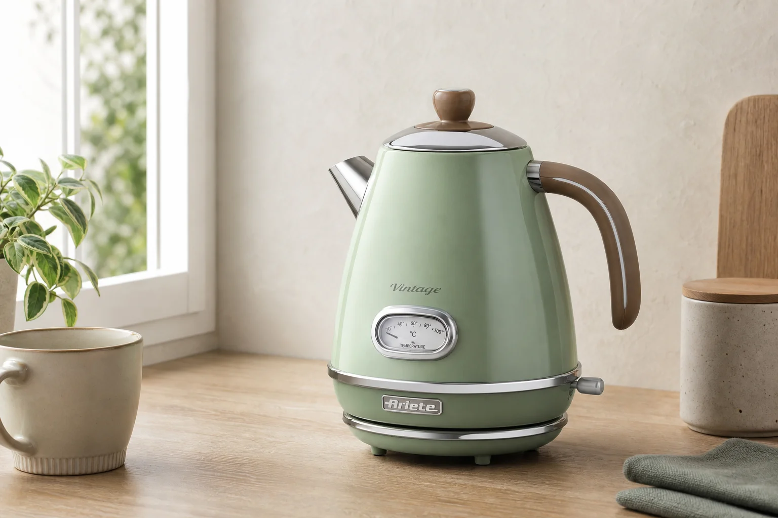 Five electric kettles in descending order of ranking on a concrete surface