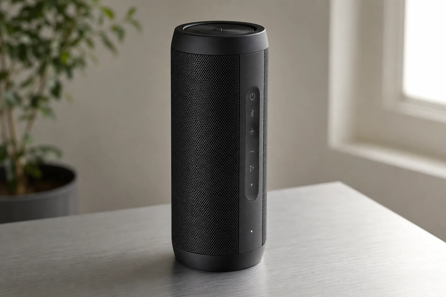 Five Sony Bluetooth speakers arranged on concrete surface