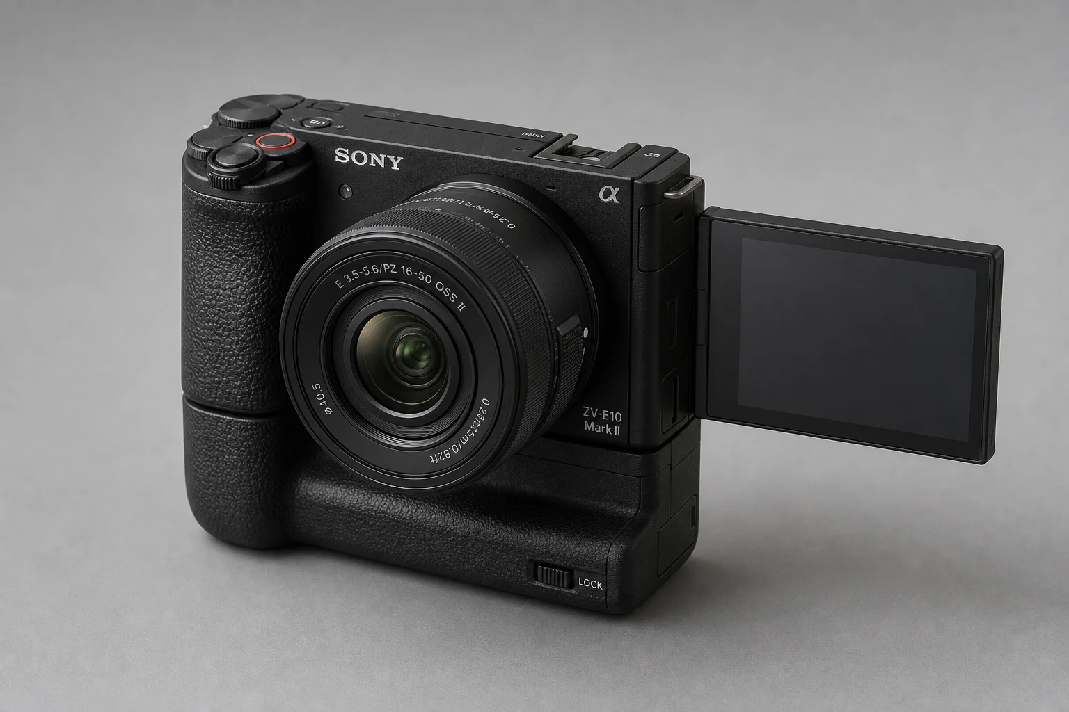 Five Sony APS-C cameras arranged on a concrete surface