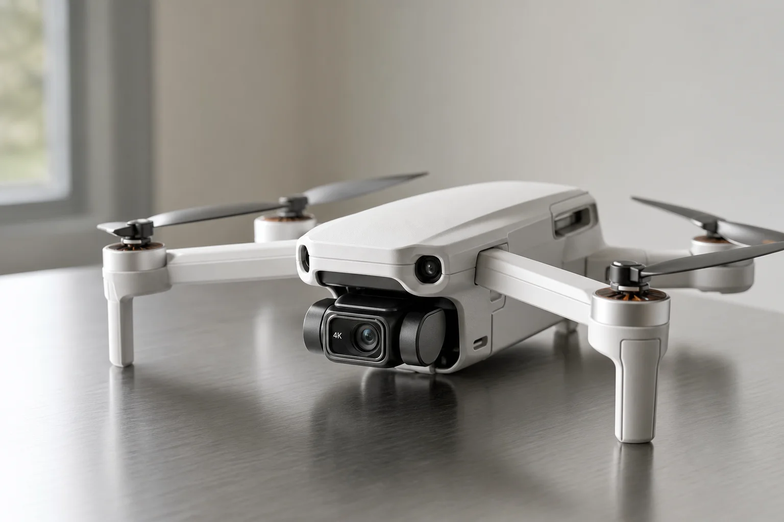 Five drones arranged on concrete surface showing different designs and sizes