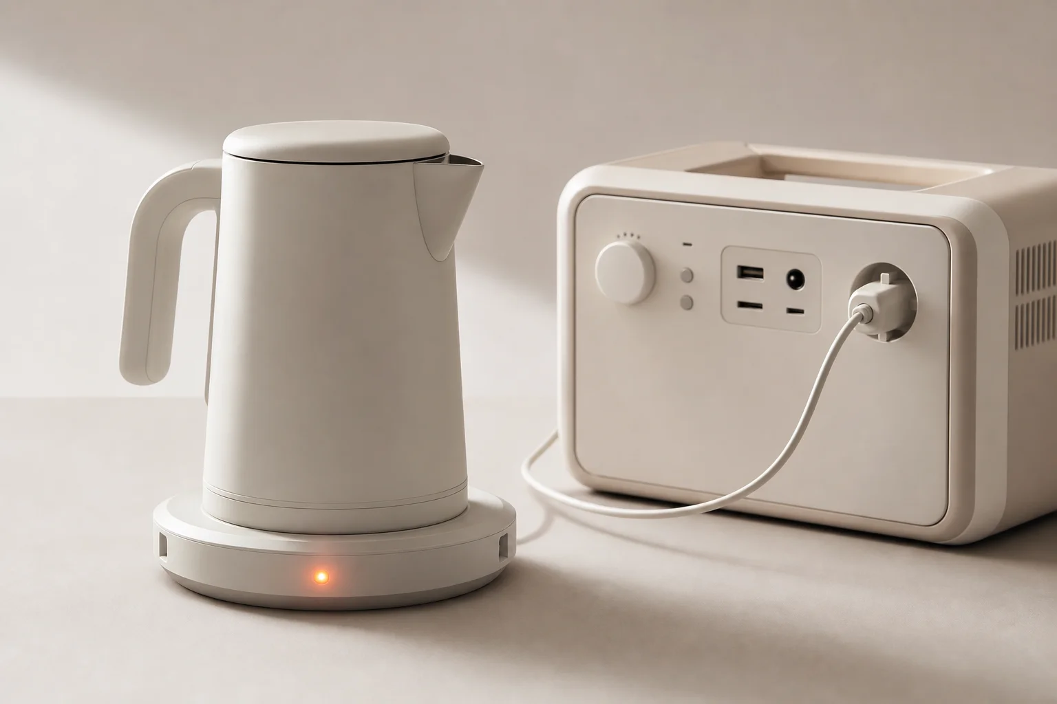 Cordless kettle base with indicator light showing active heating state
