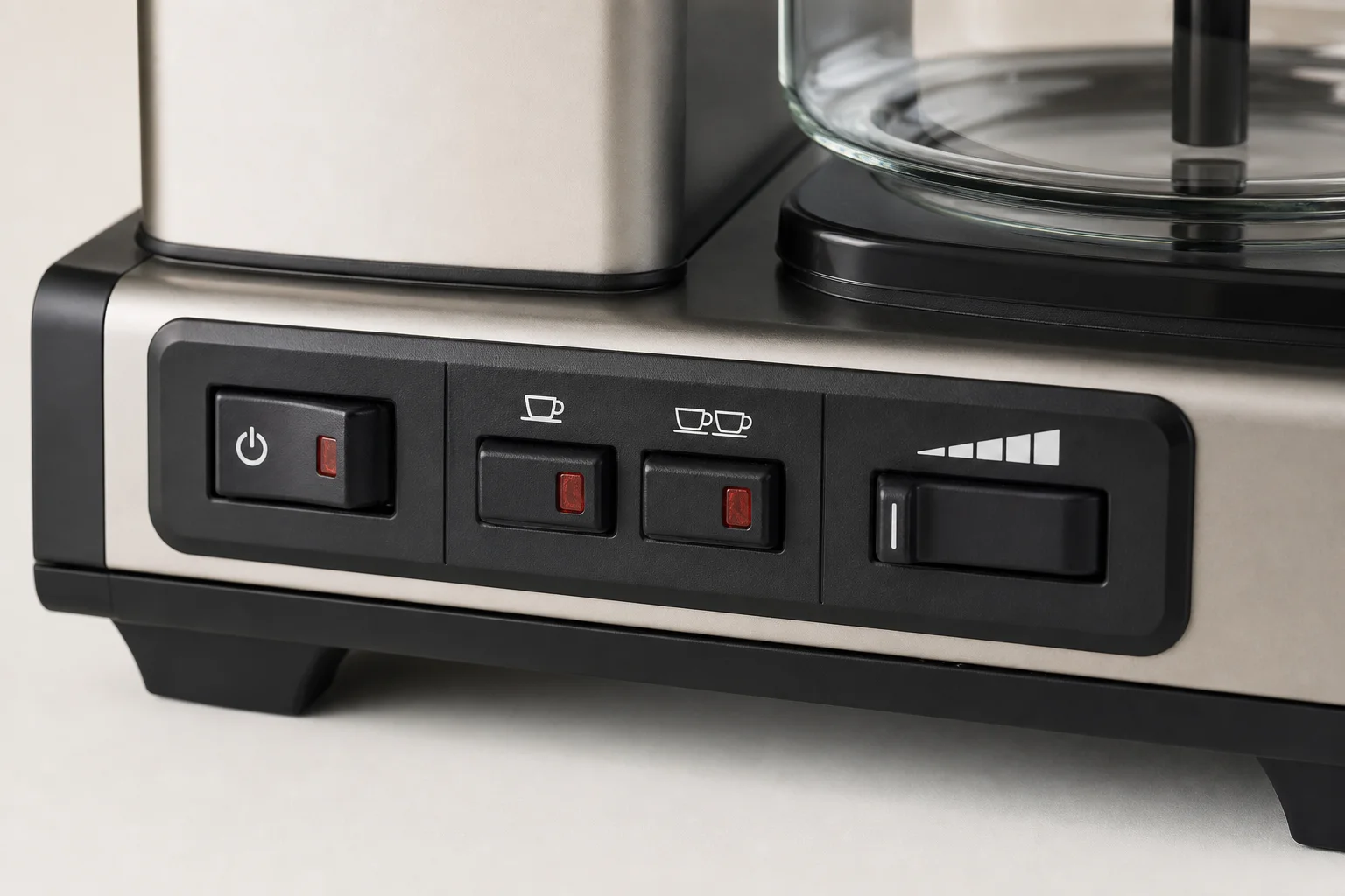 Close-up of KBGV control panel with temperature and flow selection buttons