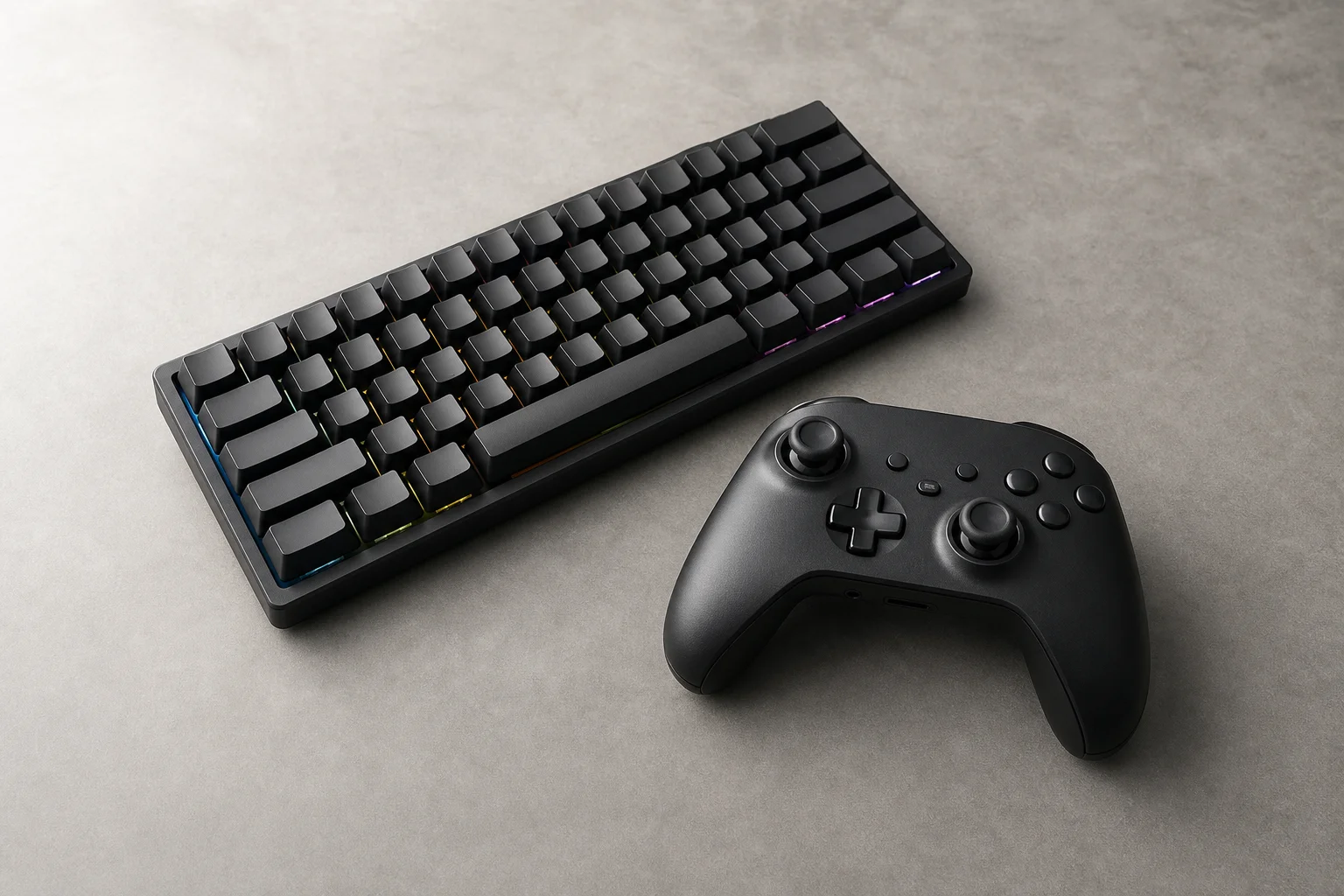 Gaming controller and keyboard side by side showing sensor technology