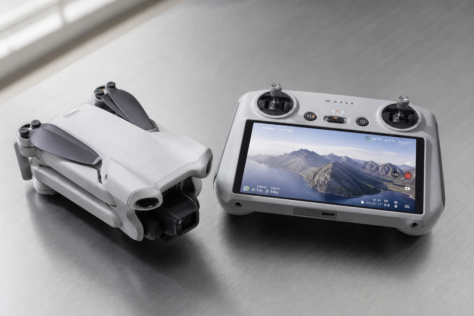 Five drones arranged on concrete surface showing different designs and sizes
