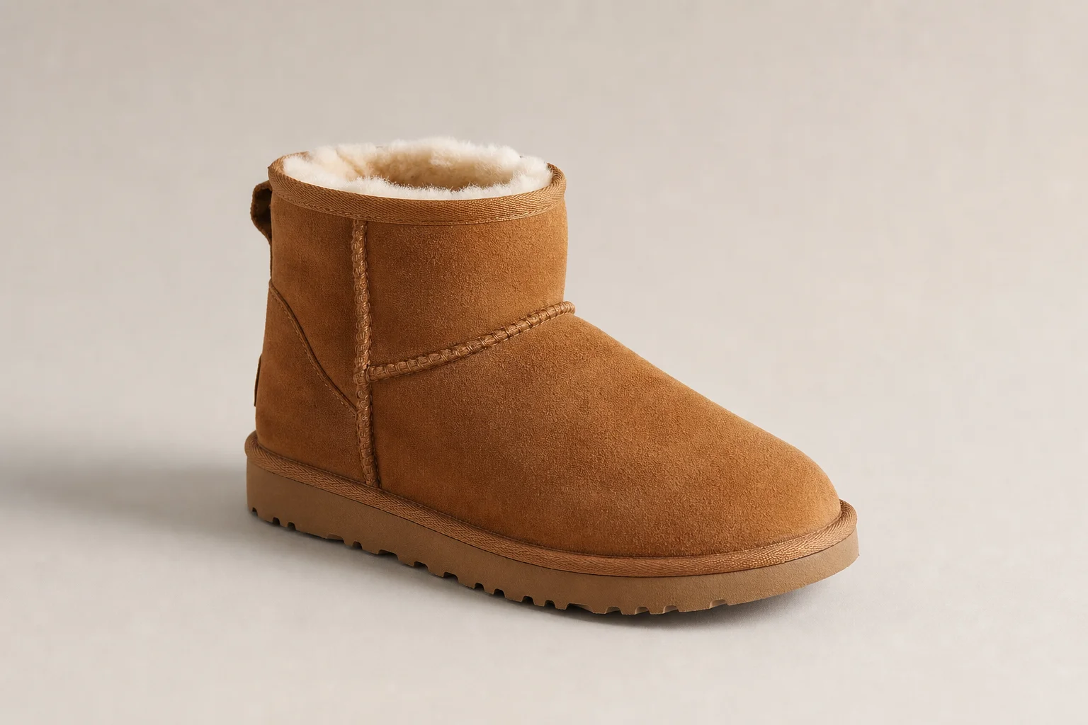 Collection of diverse winter boots arranged on concrete surface