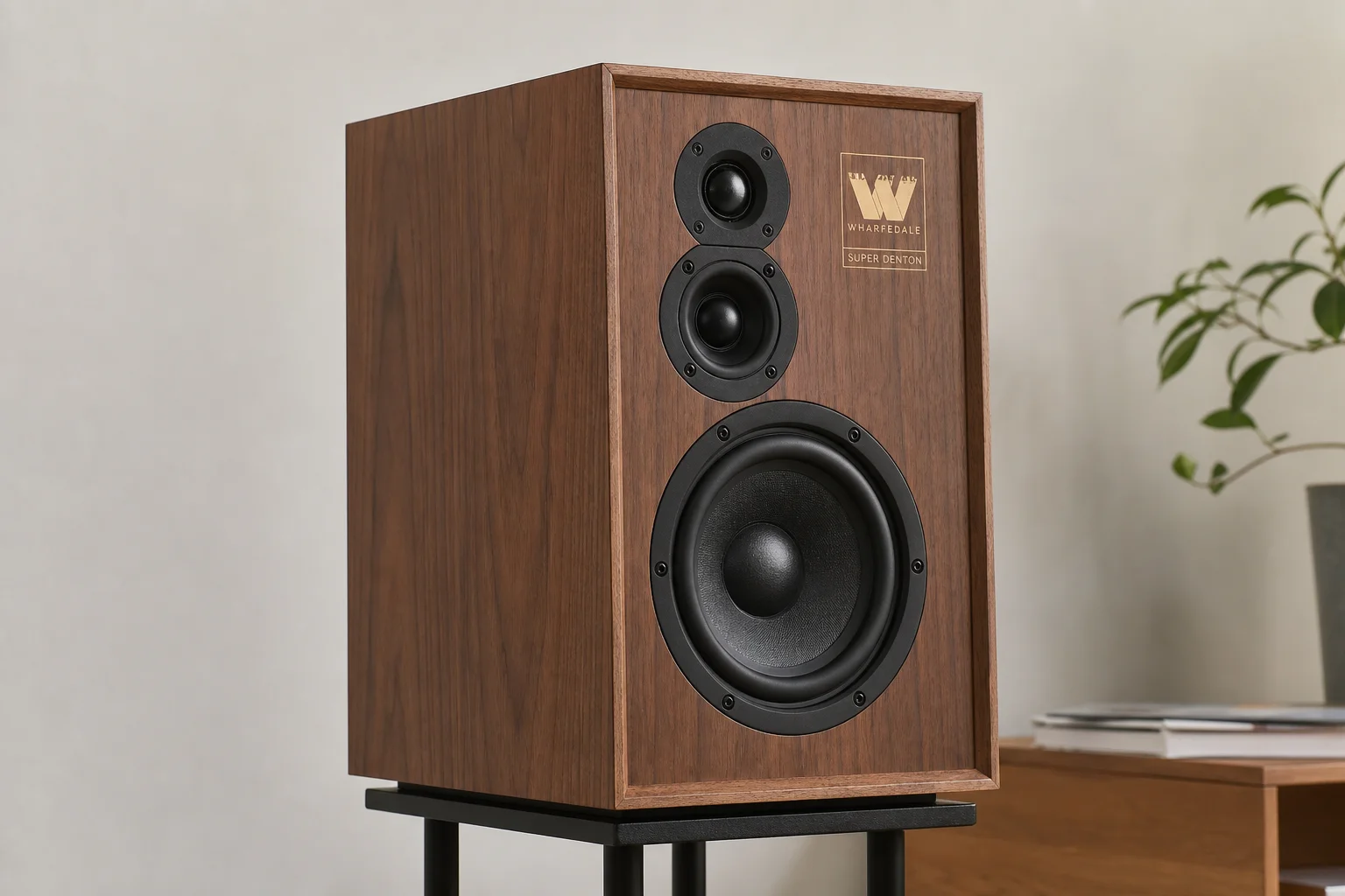 Six bookshelf speakers in various finishes arranged on concrete surface
