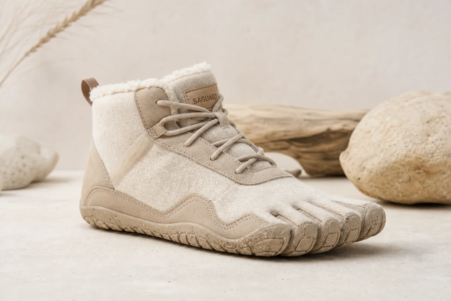 Collection of barefoot shoes from multiple brands displayed on neutral backdrop
