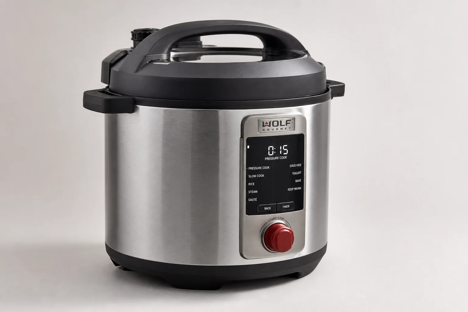 Five slow cookers arranged by rank on a concrete surface